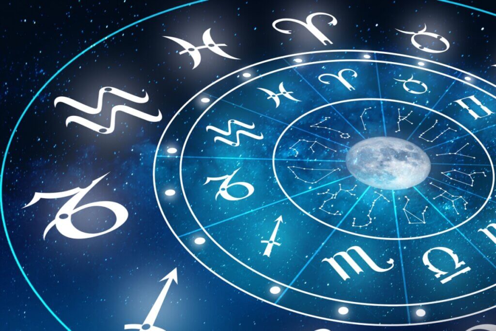 Símbolos do zodíaco com um fundo azul