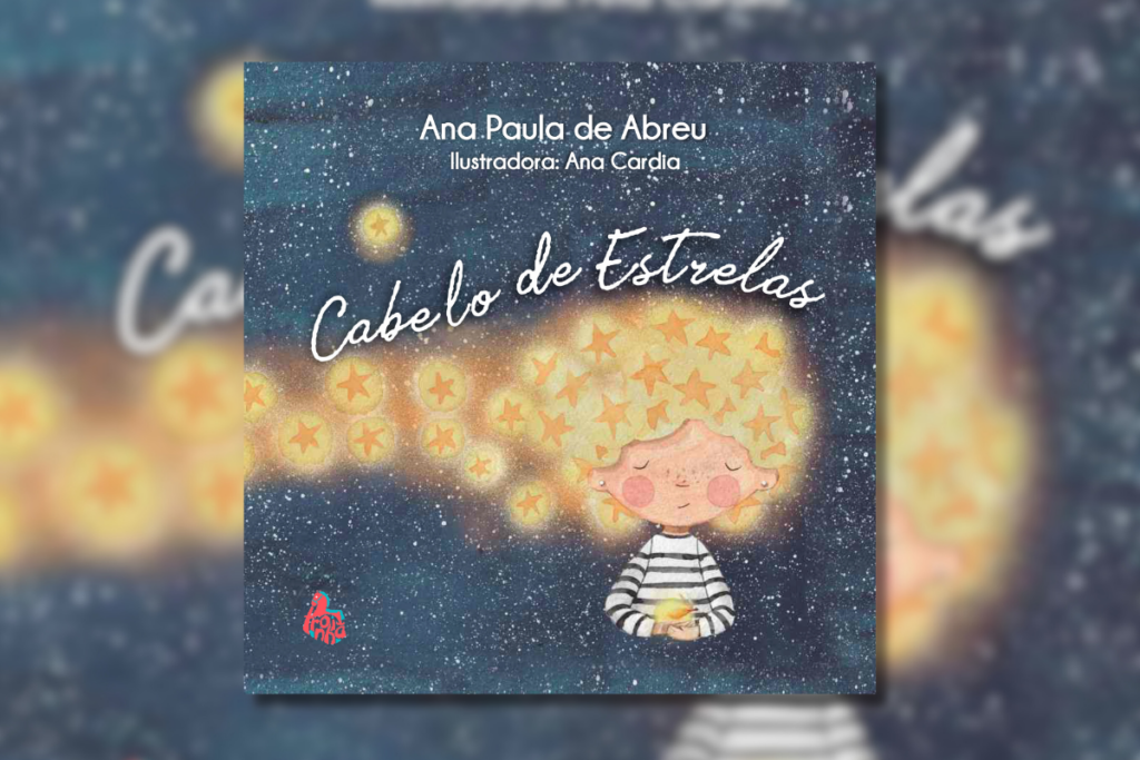 capa do livro "Cabelo de Estrelas" com ilustração de menina com cabelo de estrelas amarelas