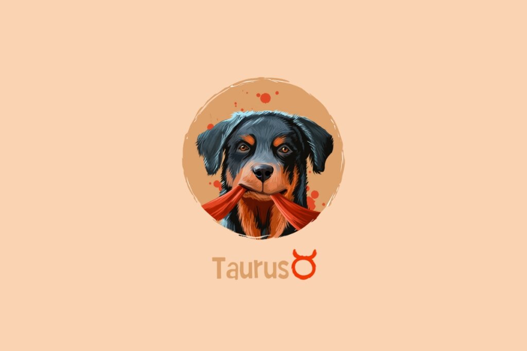 Ilustração de um cachorro com o símbolo do signo de Touro 