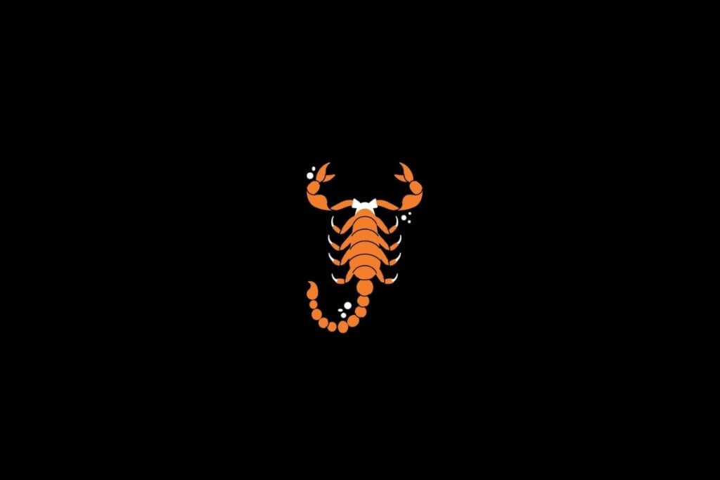 Ilustração do signo de escorpião na cor laranja em um fundo preto