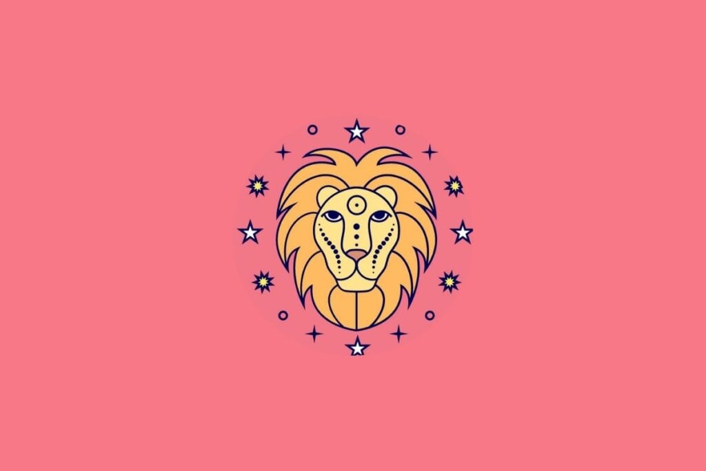 Ilustração do signo de leão em um fundo rosa