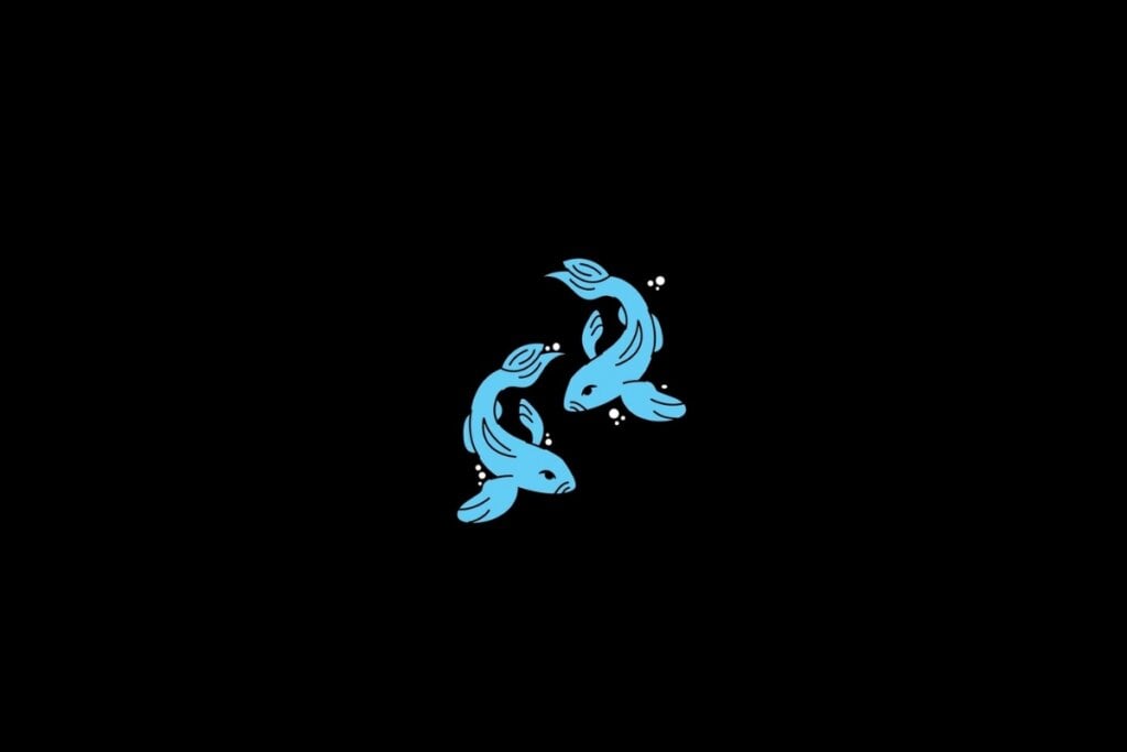 Ilustração do signo de peixes na cor azul em um fundo preto