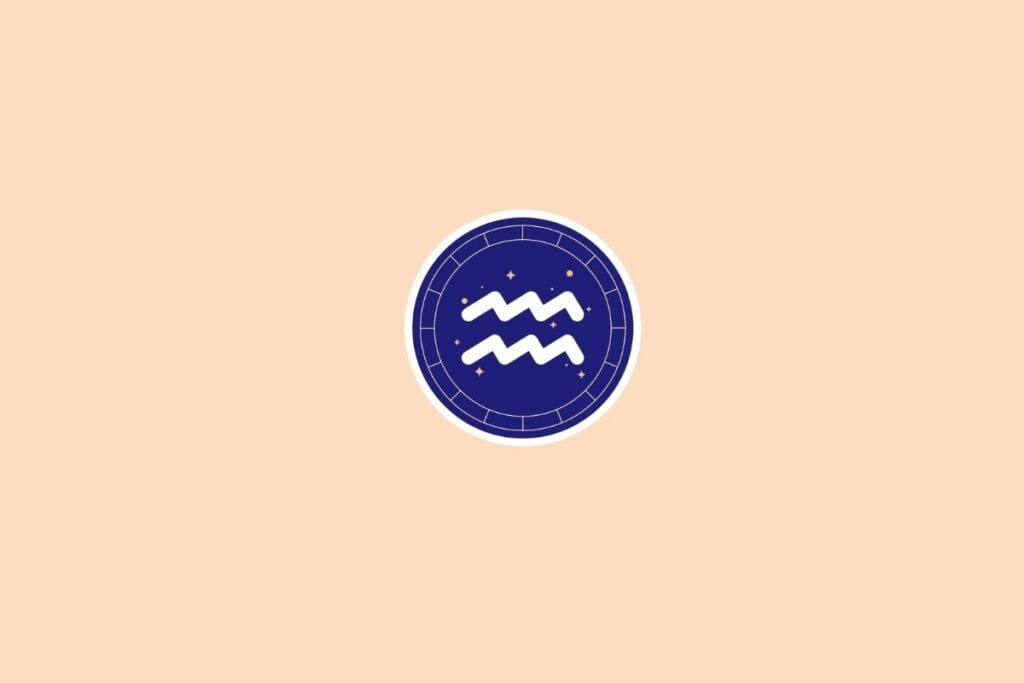 Ilustração do signo de aquário em um círculo azul em cima de um fundo bege