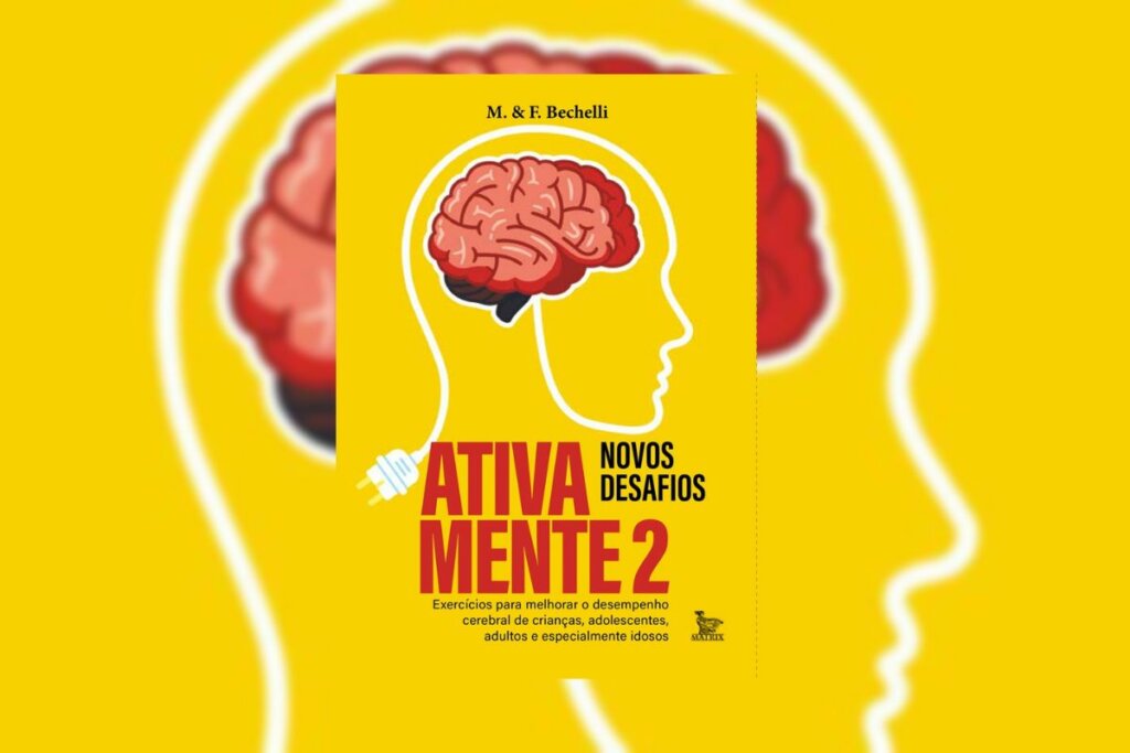 Capa do livro "Ativamente: Novos Desafios" com  ailustração de um cérebro em uma cabeça 
