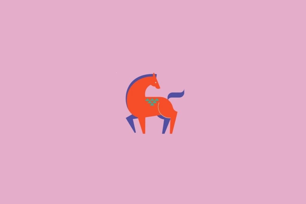 Ilustração de um cavalo laranja em um fundo rosa-claro