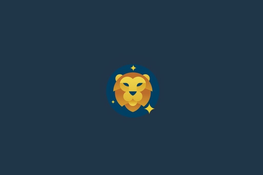 Ilustração do signo de Leão em amarelo em um fundo azul