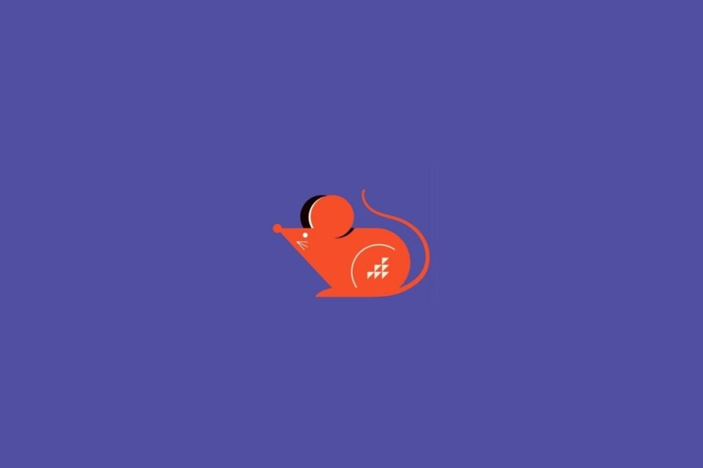 Ilustração de um rato laranja em um fundo roxo
