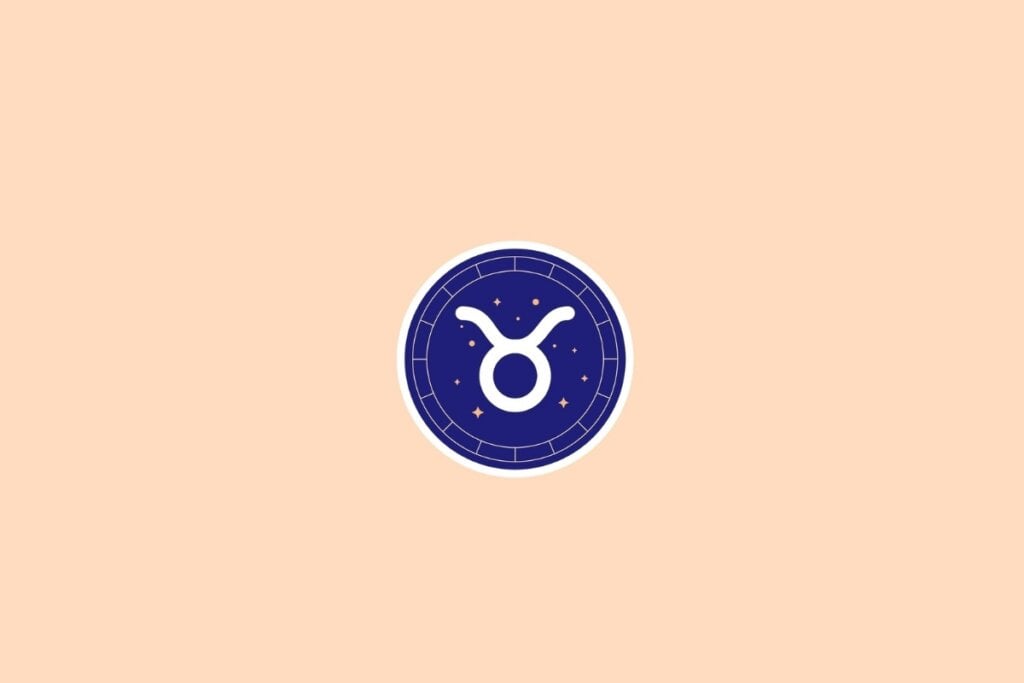 Ilustração do signo de touro em um círculo azul em cima de um fundo bege 