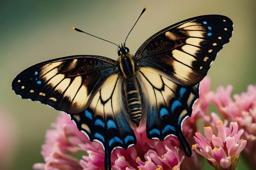 Borboleta em planta com as asas abertas