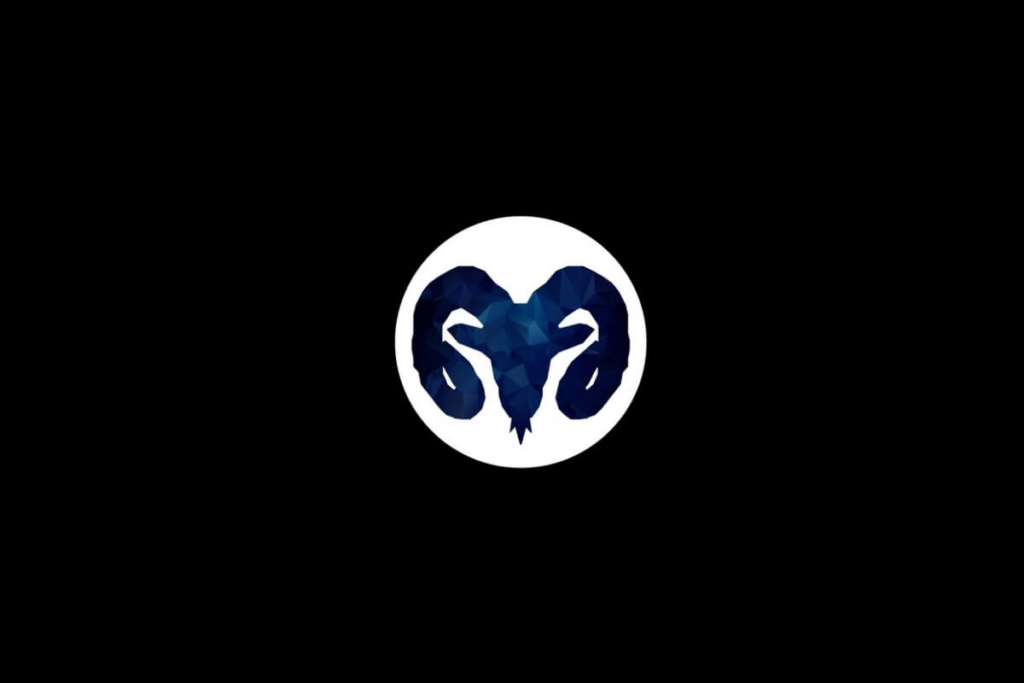Símbolo do signo de Áries na cor azul dentro de um círculo branco em um fundo preto