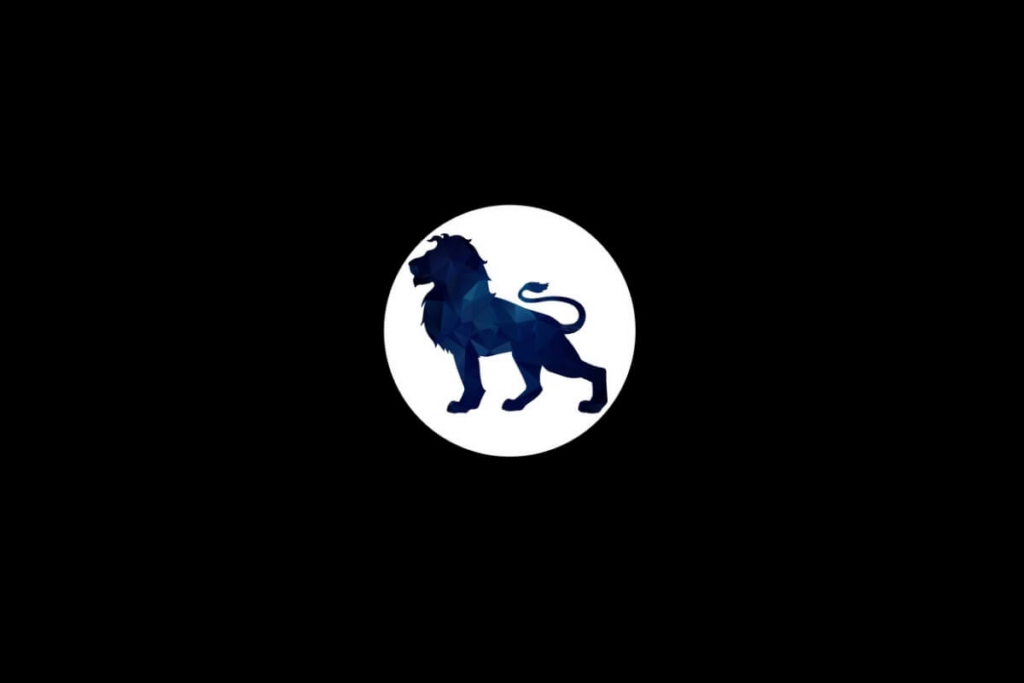 Símbolo do signo de Leão na cor azul dentro de um círculo branco em um fundo preto