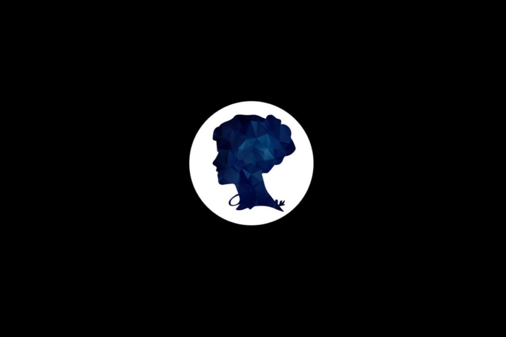 Símbolo do signo de Virgem na cor azul dentro de um círculo branco em um fundo preto