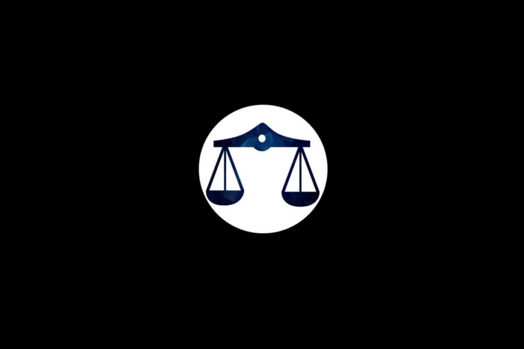 Símbolo do signo de Libra na cor azul dentro de um círculo branco em um fundo preto