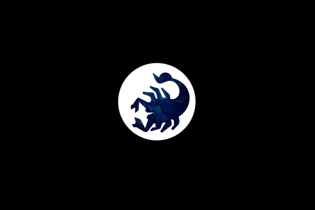 Símbolo do signo de Escorpião na cor azul dentro de um círculo branco em um fundo preto