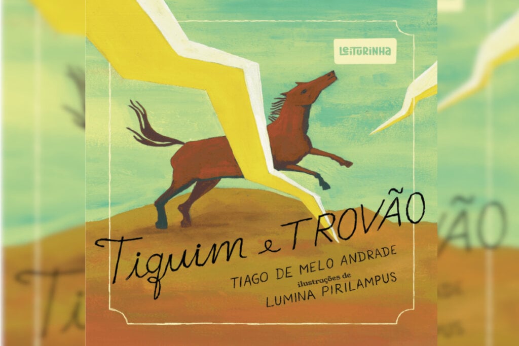 capa do livro "Tiquim e Trovão" com ilustração de um cavalo e um raio