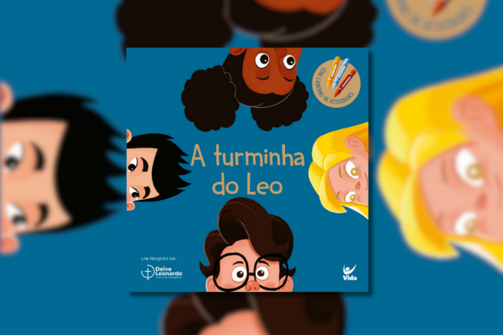 Capa do livro "Turminha do Leo" com a ilustração de três crianças 