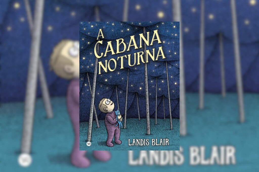 Capa do livro "A Cabana Noturna" com um menino olhando para um céu estrelado 