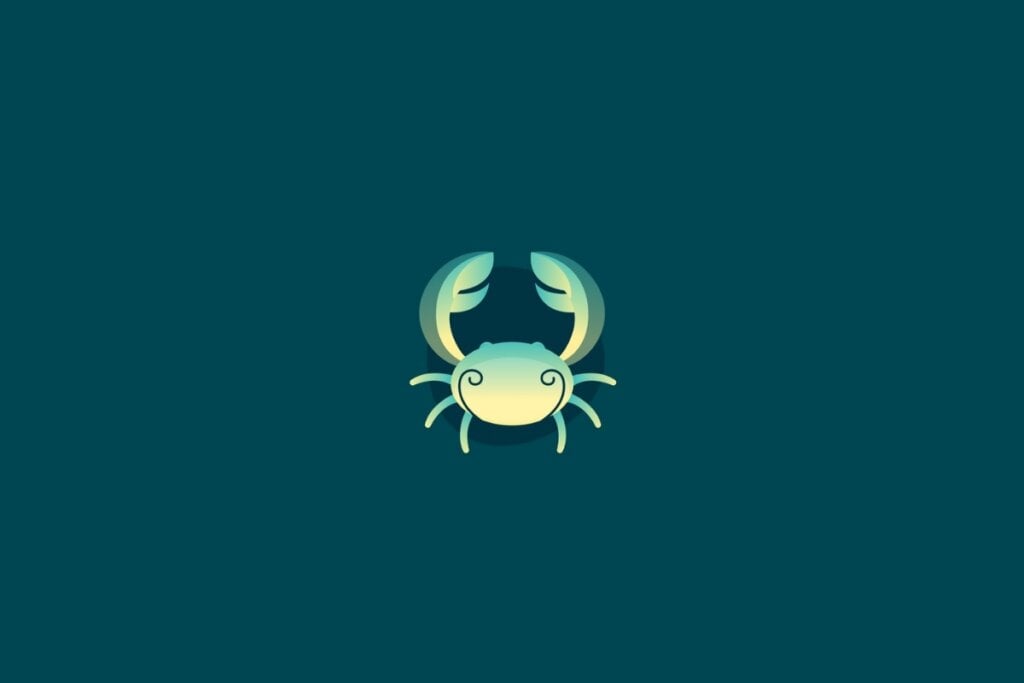 Ilustração de um caranguejo representando o signo de Câncer em um fundo verde