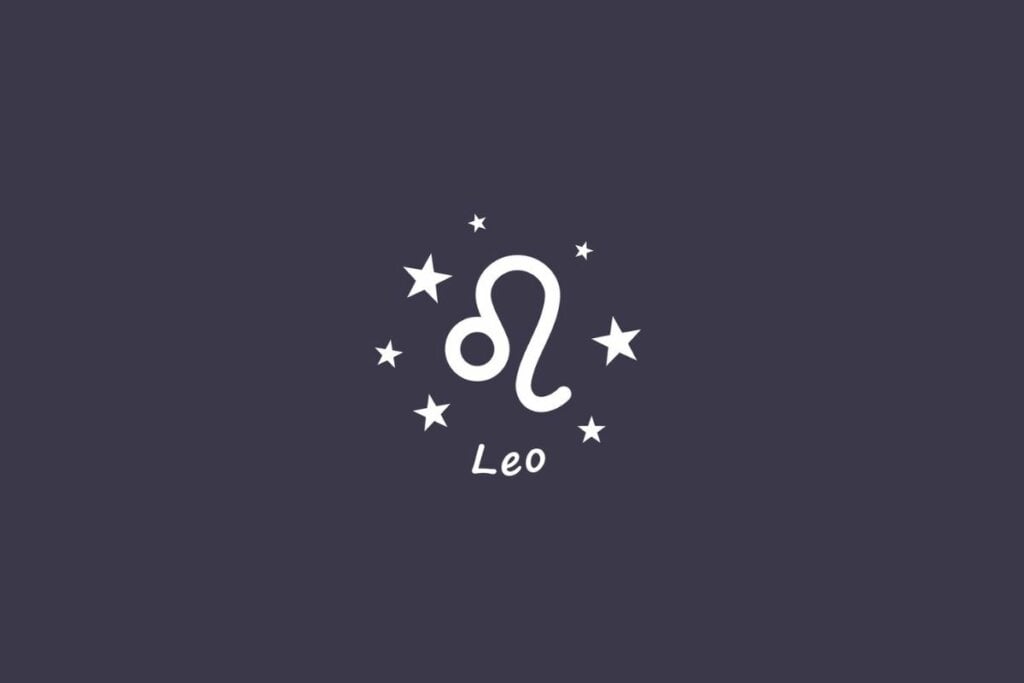 Ilustração do signo Leão em branco com estrelas em um fundo cinza