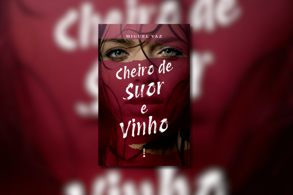 Capa de um livro com o rosto de uma mulher suado e com partes vermelhas cobrindo o rosto dela e o título do livro 