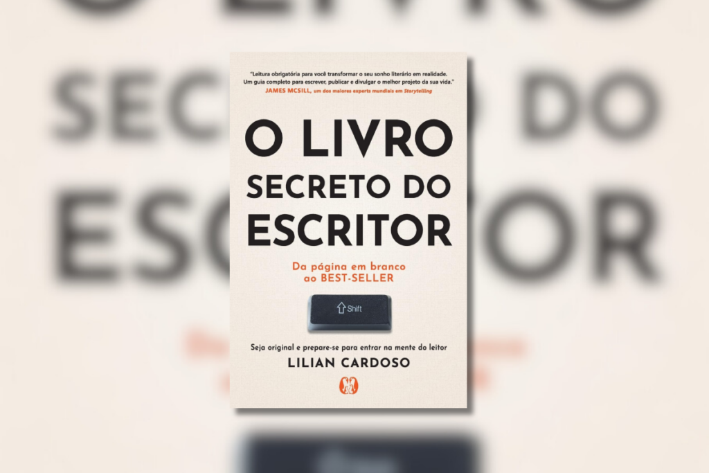 Capa com o título 'O livro secreto do escritor' e uma tecla 'shift' do computador