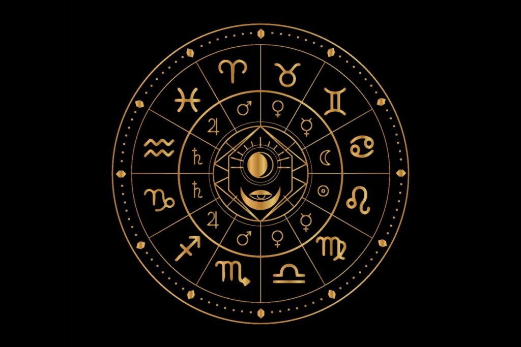 Círculo com os 12 signos do zodíaco e seus símbolos