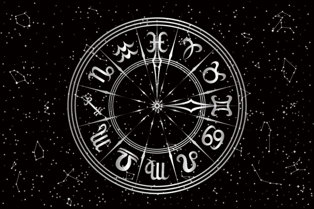 12 signos do zodíaco em fundo estrelado