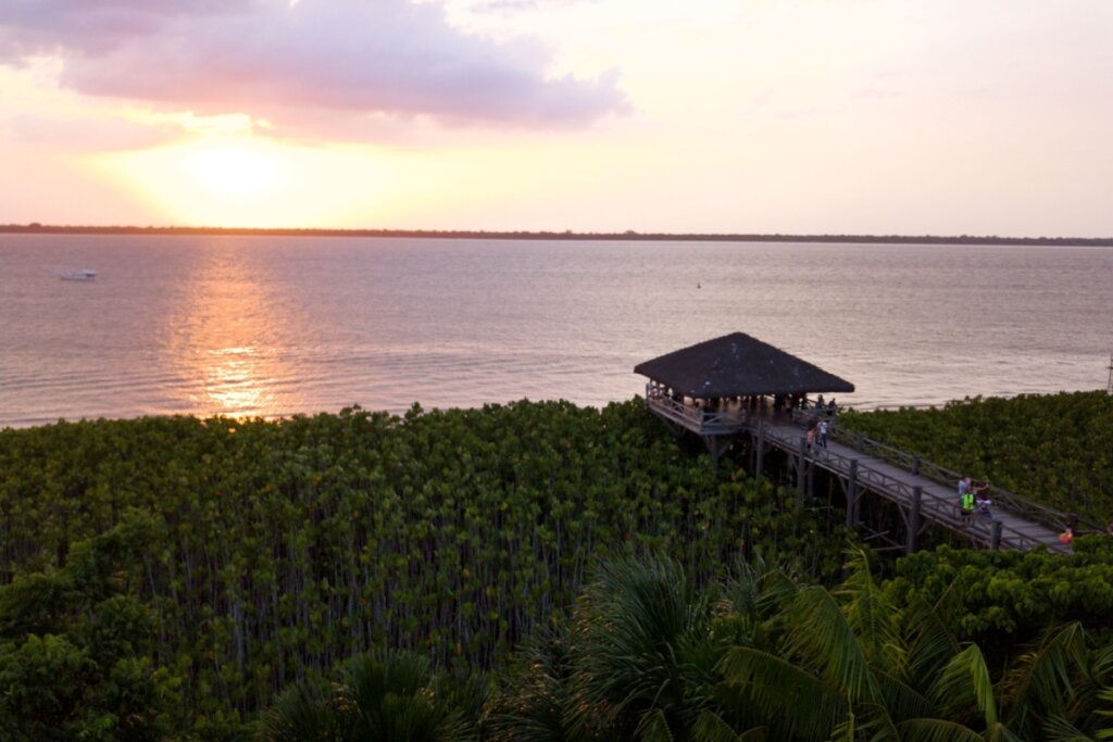 Vista do por do sol no parque Mangal das Garças em Belém do Pará