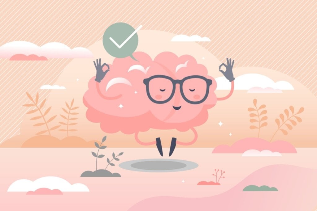 ilustração de cérebro rosa meditando