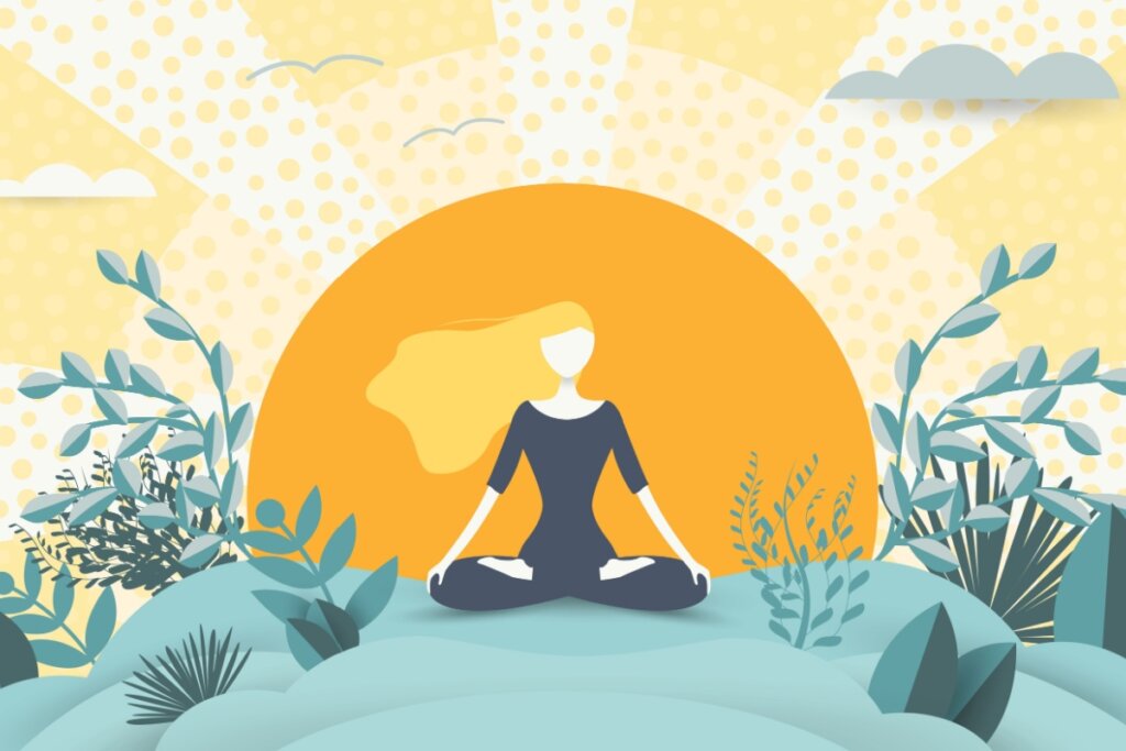 Ilustração de mulher meditando na natureza