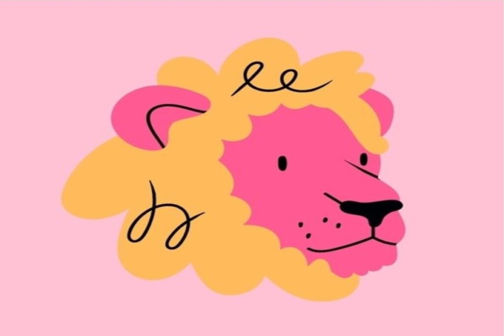 Ilustração colorida do signo de leão em fundo rosa