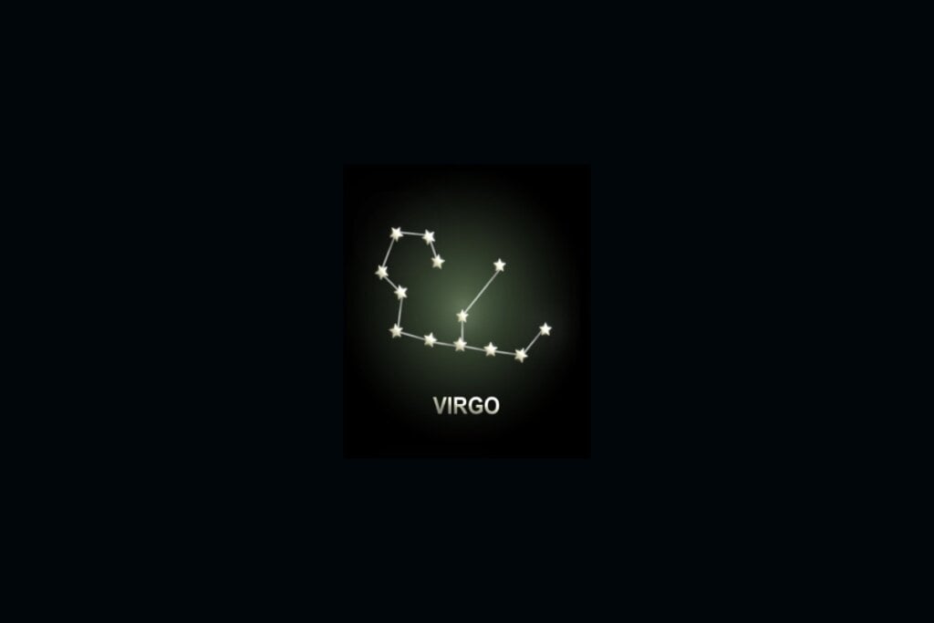 ilustração da constelação do signo de virgem com estrelas em fundo preto