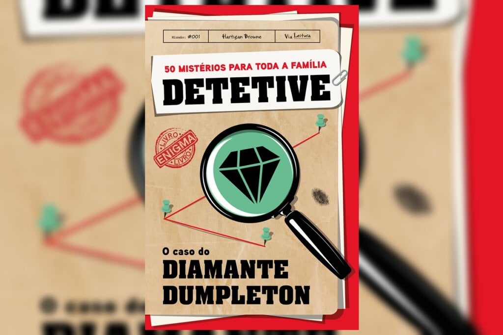 ‘Detetive: o caso do diamante Dumpleton&#8217; traz enigmas e mistérios para serem solucionados com toda a família (Imagem: Reprodução digital | Editora Via Leitura &#8211; Grupo Editorial Edipro)