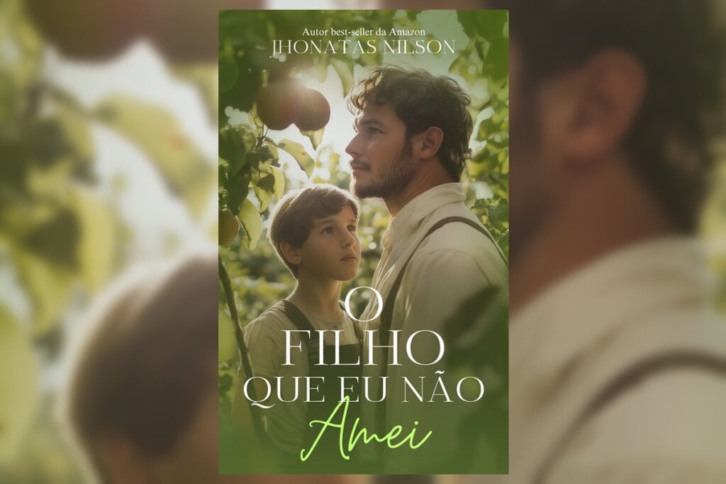 Capa do livro com título e nome do autor e homem e uma criança em um jardim