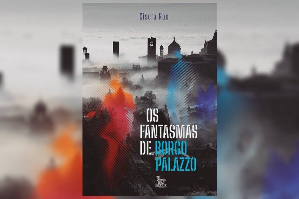 Capa de livro com nome do autor e título e ao fundo a imagem de um cemitério e a forma de uma pessoa em laranja